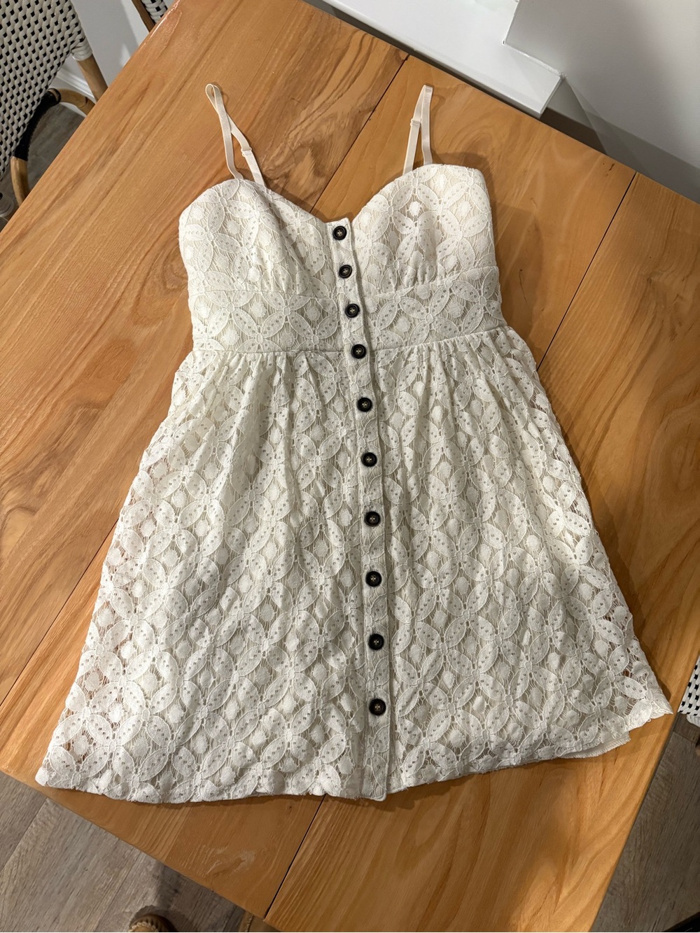 Trixxi Ivory Lace Button-Front Dress - Small